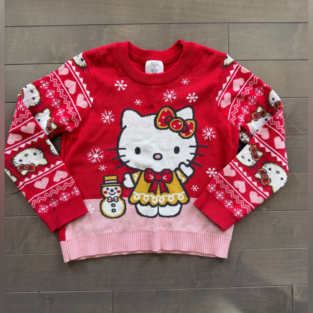 Hello Kitty Red & Pink Festive Christmas Holiday Knit Sweater for Kids